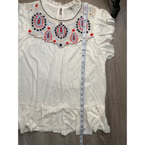 Lucky Brand Embroidered Flutter Sleeve Bohemian Tunic Top Sz XS - Picture 8 of 9